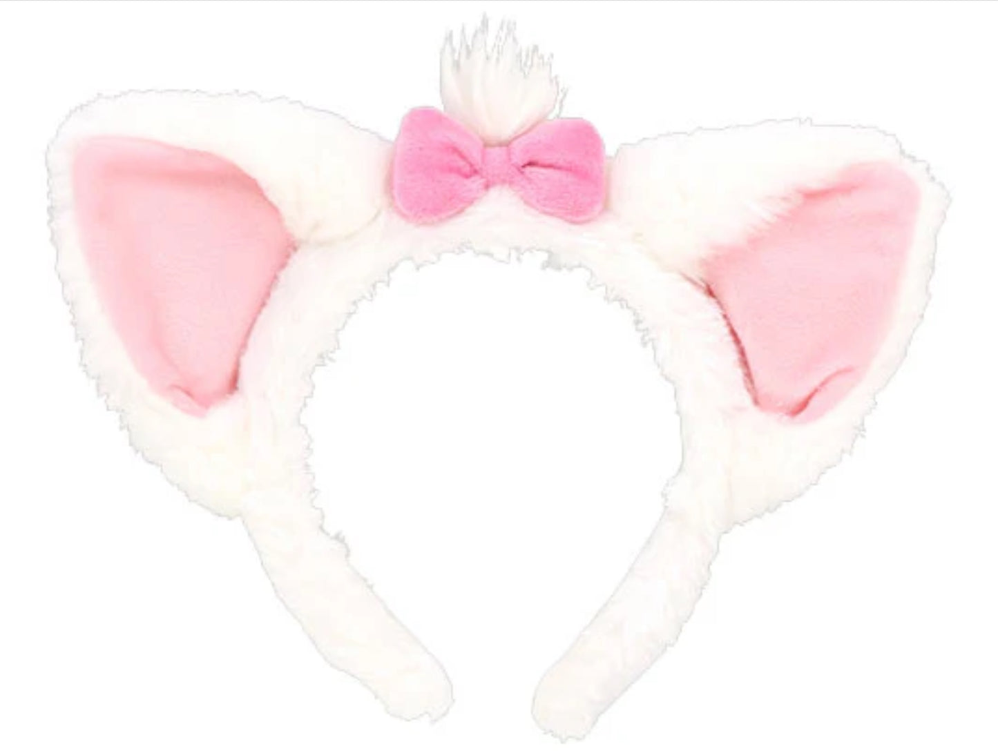 White headband with pink bunny ears and bow on a white background