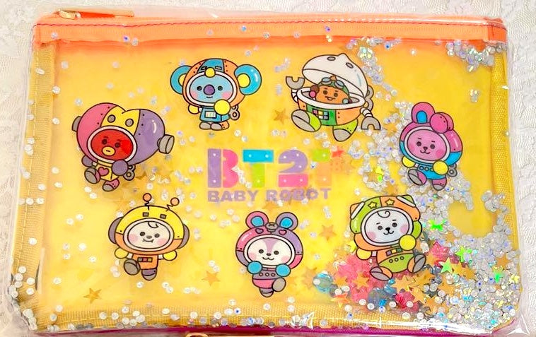 BT21: BABY ROBOT ZIP POUCH (w/ GLITTER FLAKES)