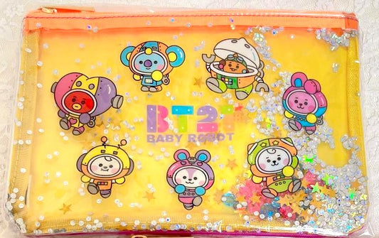 BT21: BABY ROBOT ZIP POUCH (w/ GLITTER FLAKES)