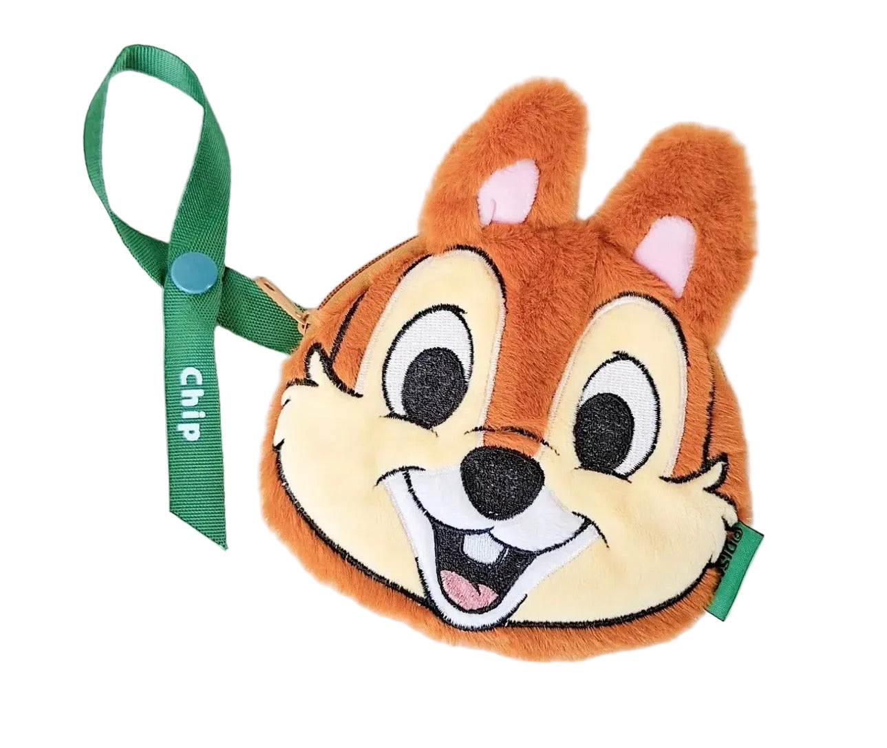 Plush face-shaped pouch with cartoon character design on a white background