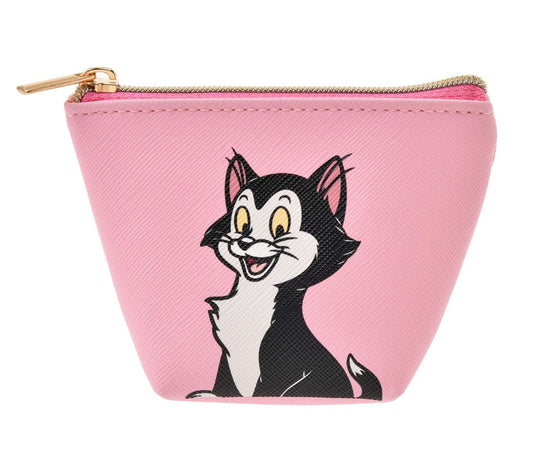 Pink pouch with a cartoon cat design on a white background
