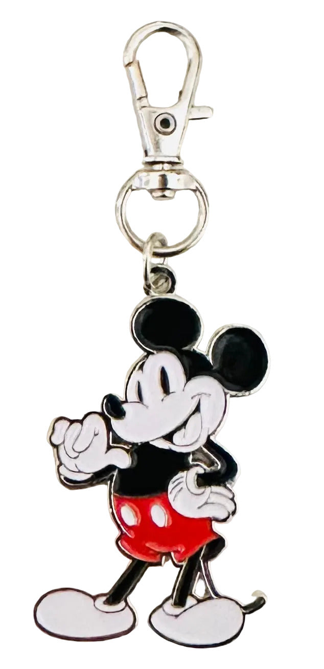 Mickey Mouse keychain with a silver clip on a white background