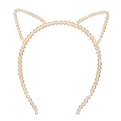 HEADBAND: CAT EARS - PEARL STYLE (WHITE)