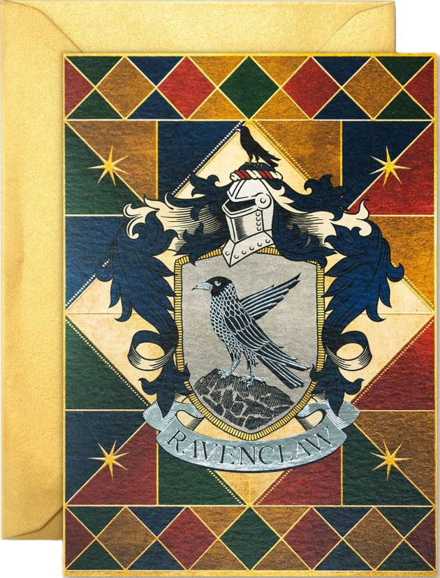Ravenclaw crest card with gold envelope on a white background