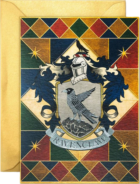 Ravenclaw crest card with gold envelope on a white background