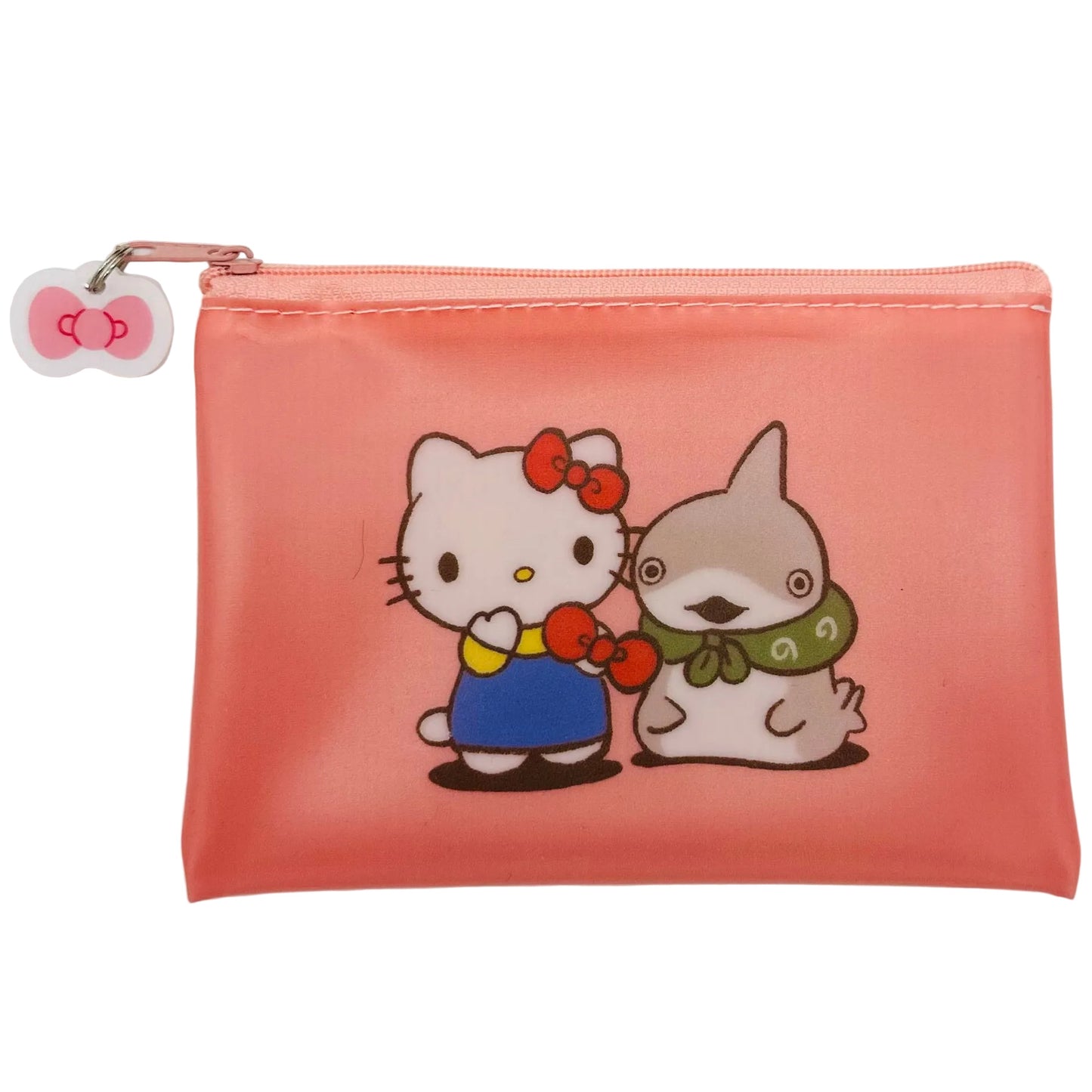 Pink pouch with Hello Kitty and a shark on a white background