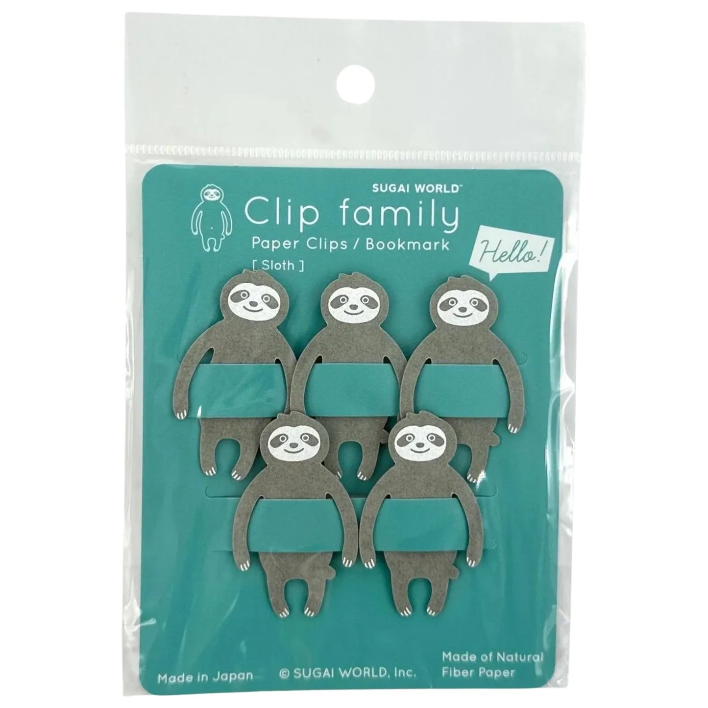 SUGAI WORLD: CLIP FAMILY - BOOKMARKS / PAPER CLIPS (SLOTH)