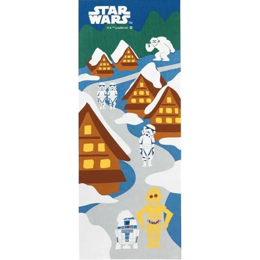 DISNEY-STAR-WARS-TENUGUI-TOUR-OF-JAPAN-SNOW-TOWN-C-3PO-AND-R2-D2