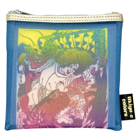 ART PRINT JAPAN: UKIYO-E COLORS - UTAGAWA KUNIYOSHI ('ONAMUCHI NO MIKOTO' FROM THE SERIES 'WATER MARGIN OF JAPAN') MESH ZIP BAG